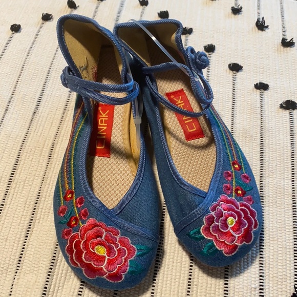 Ina Blue Embroidered Women's Flats - Picture 4 of 12